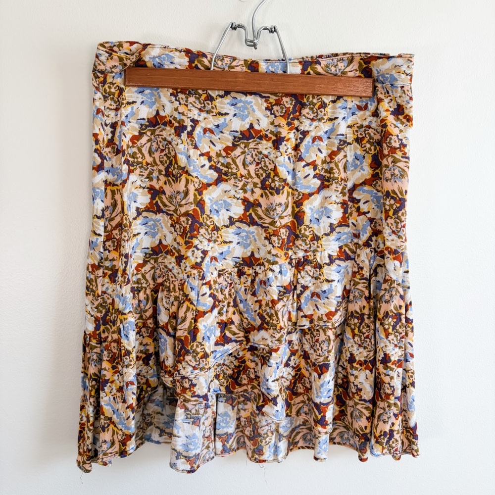 Free People Nadia Yellow Floral Print Ruffled Wrap Mini Skirt - Picture 9 of 15